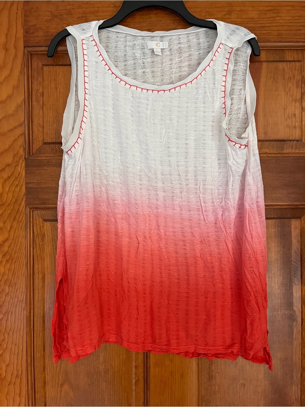 Charming Charlie White to Red Ombre Tank with Red Stitching
